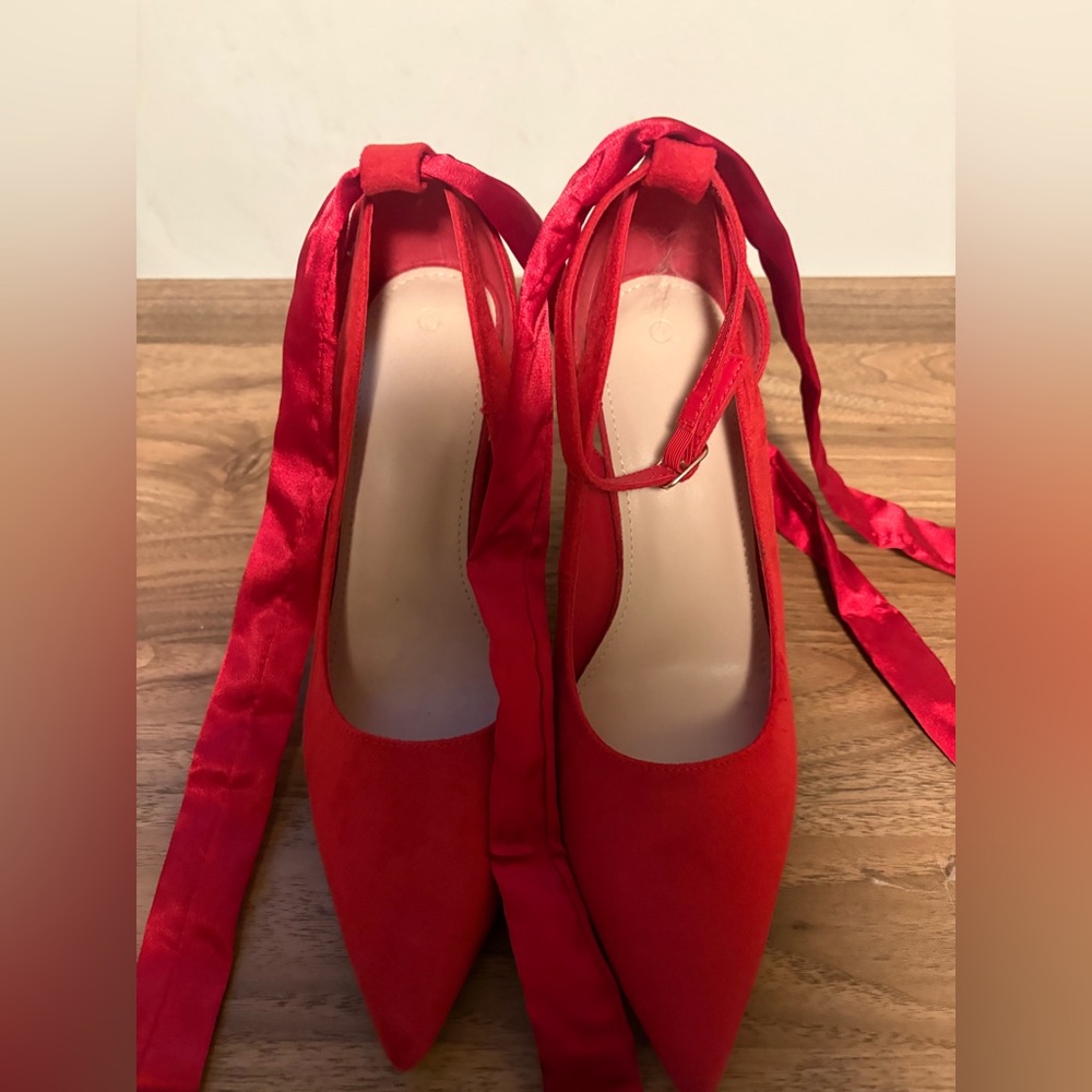 Elegant Red Women's Shoes with Ribbon Ties